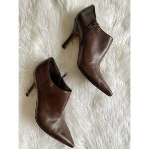 Nine West Ankle Brown Soft Leather Point Toe Zip Bootie Boot Classy Sexy Sz 6M